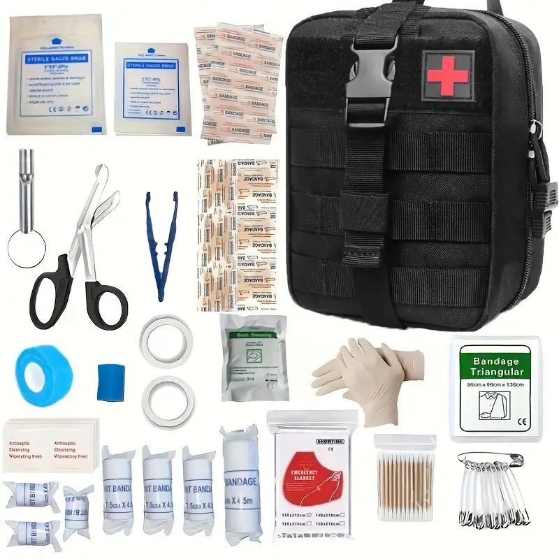151pcs Portable First Aid Kit(Black, Includes Essential Tools) - Nested Peak LLC