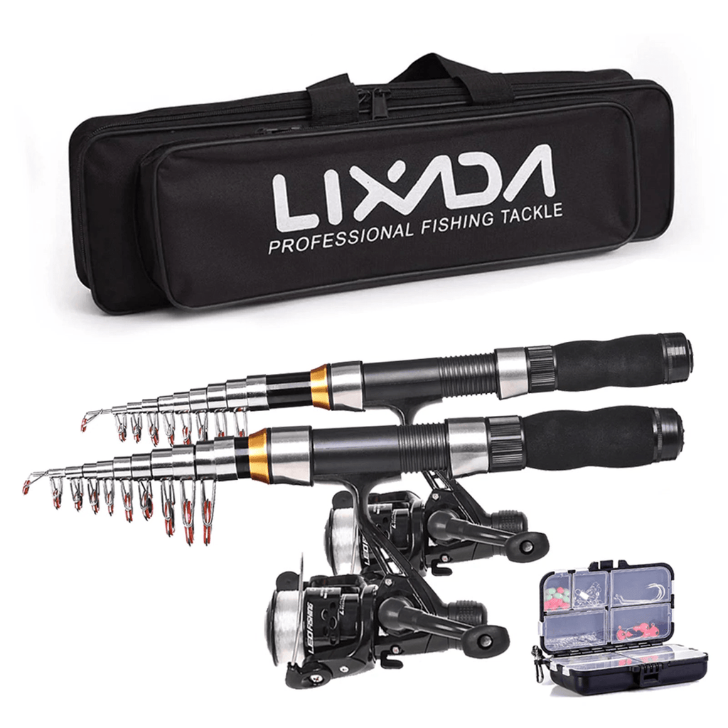 2.1m / 2.3m Telescopic Fishing Rod & Reel Combo Full Kit Black - Nested Peak LLC