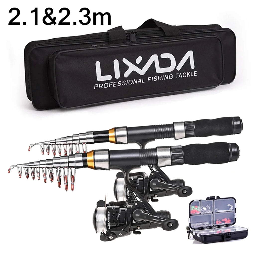 2.1m / 2.3m Telescopic Fishing Rod & Reel Combo Full Kit Black - Nested Peak LLC