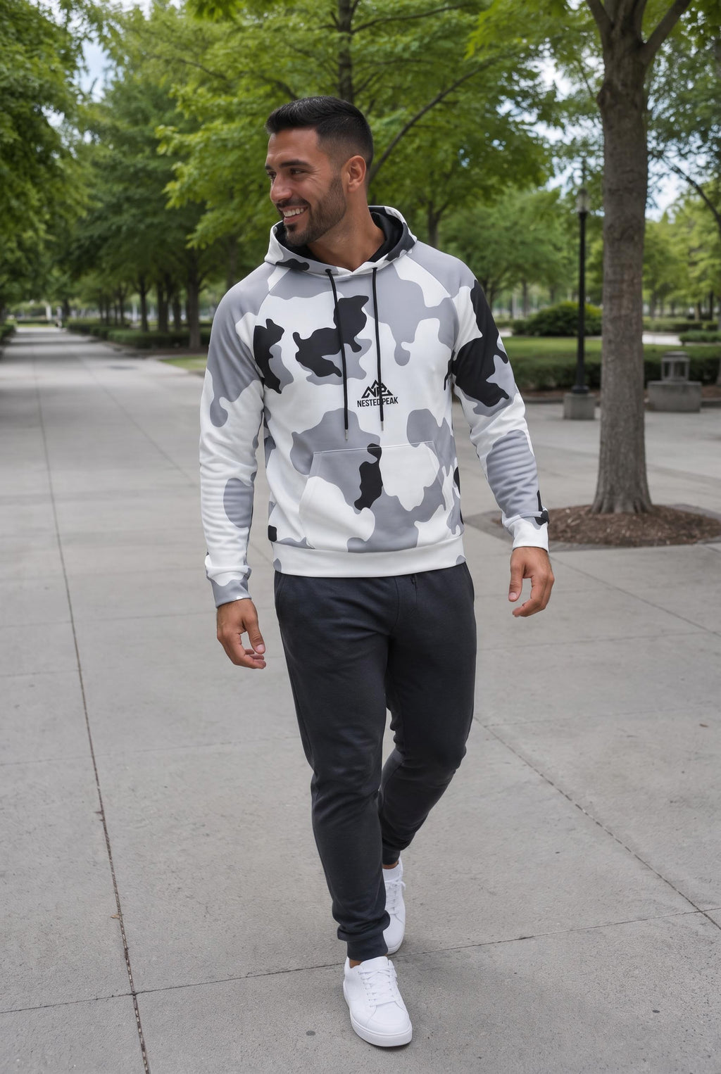 NP 26 Black Camo Men's Raglan Pullover Hoodie | Interlock | White