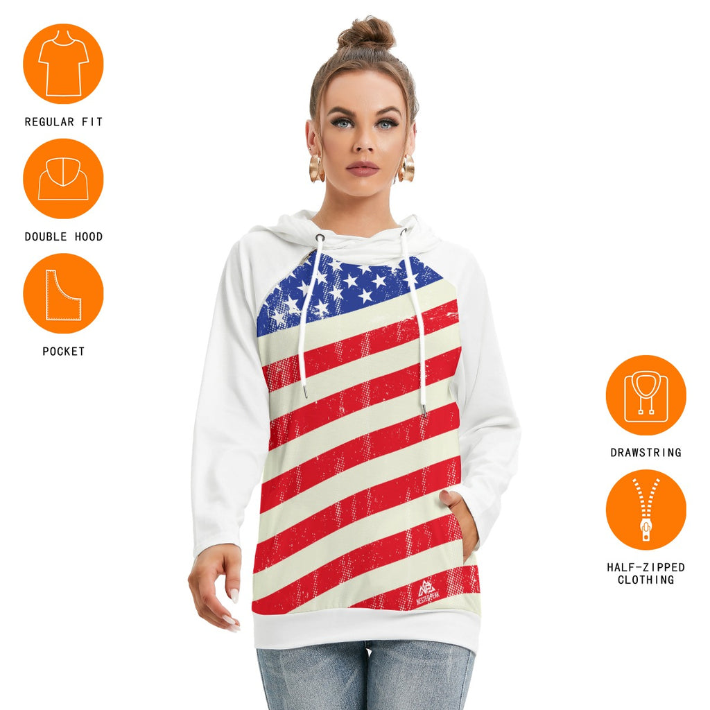 NP 26 Flag Women's Hoodie With Double Hood | White