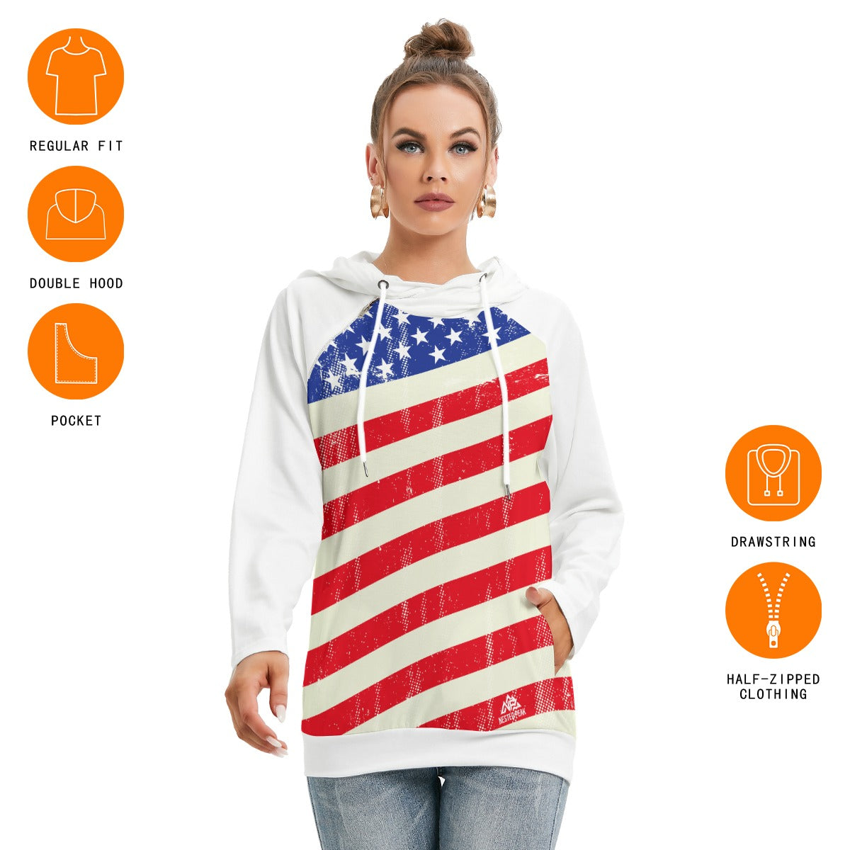 NP 26 Flag Women's Hoodie With Double Hood | White