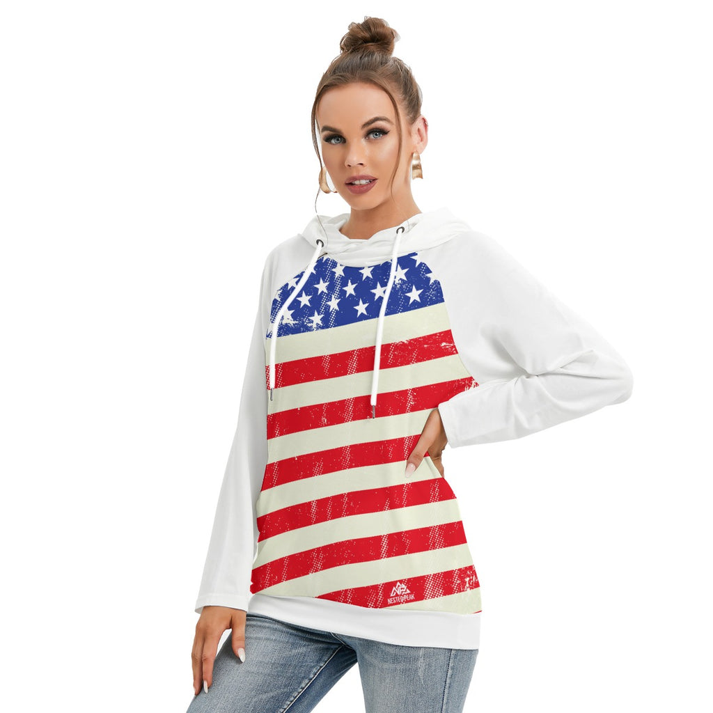 NP 26 Flag Women's Hoodie With Double Hood | White
