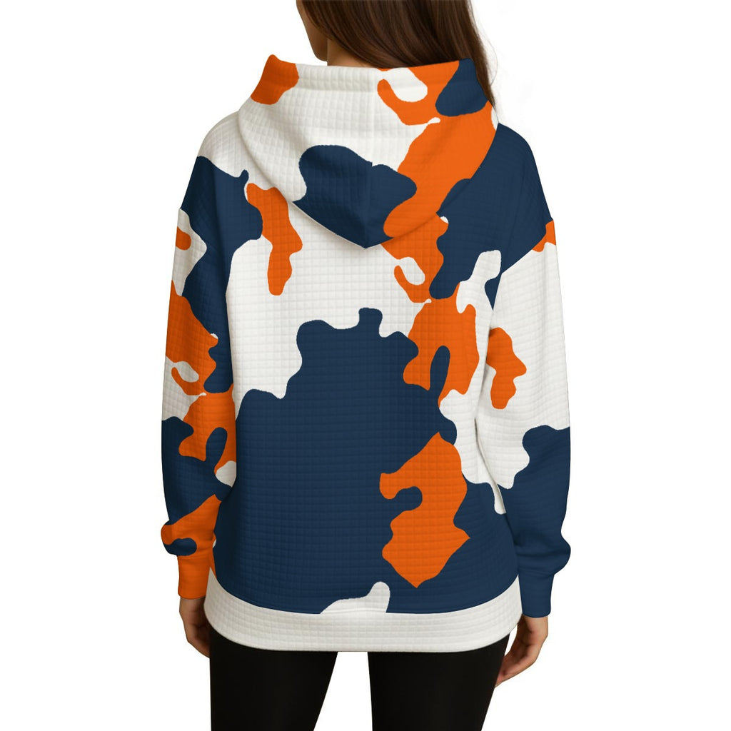 NP 26 Orange/Navy Camo Women's Thick Waffle Knit Hoodie | White