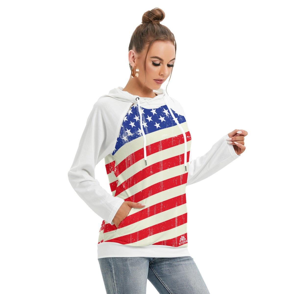 NP 26 Flag Women's Hoodie With Double Hood | White