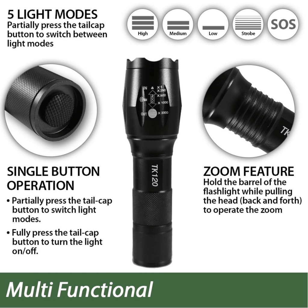 EcoGear FX TK120 LED Tactical Flashlight with Strobe 2-Pack - Nested Peak LLC