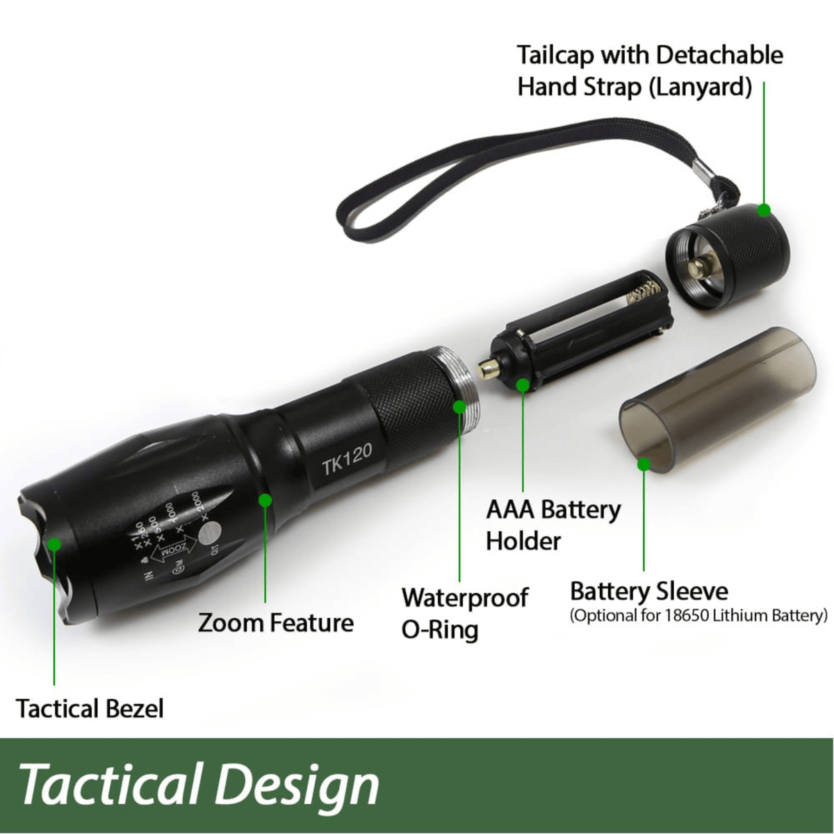 EcoGear FX TK120 LED Tactical Flashlight with Strobe 2-Pack - Nested Peak LLC