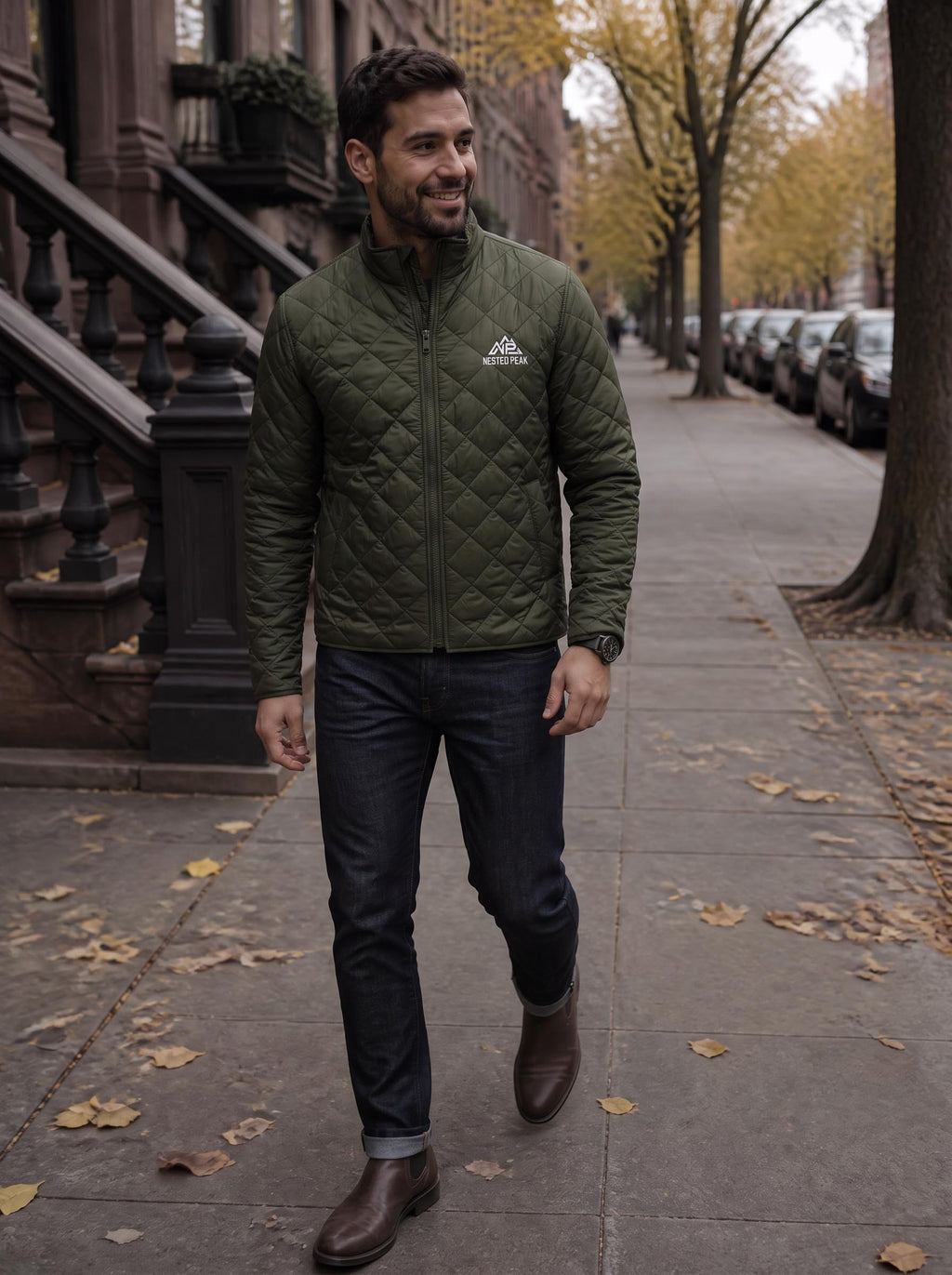NP 26 Men's Quilted Full Zip Jacket | Townsend Green, Deep Black