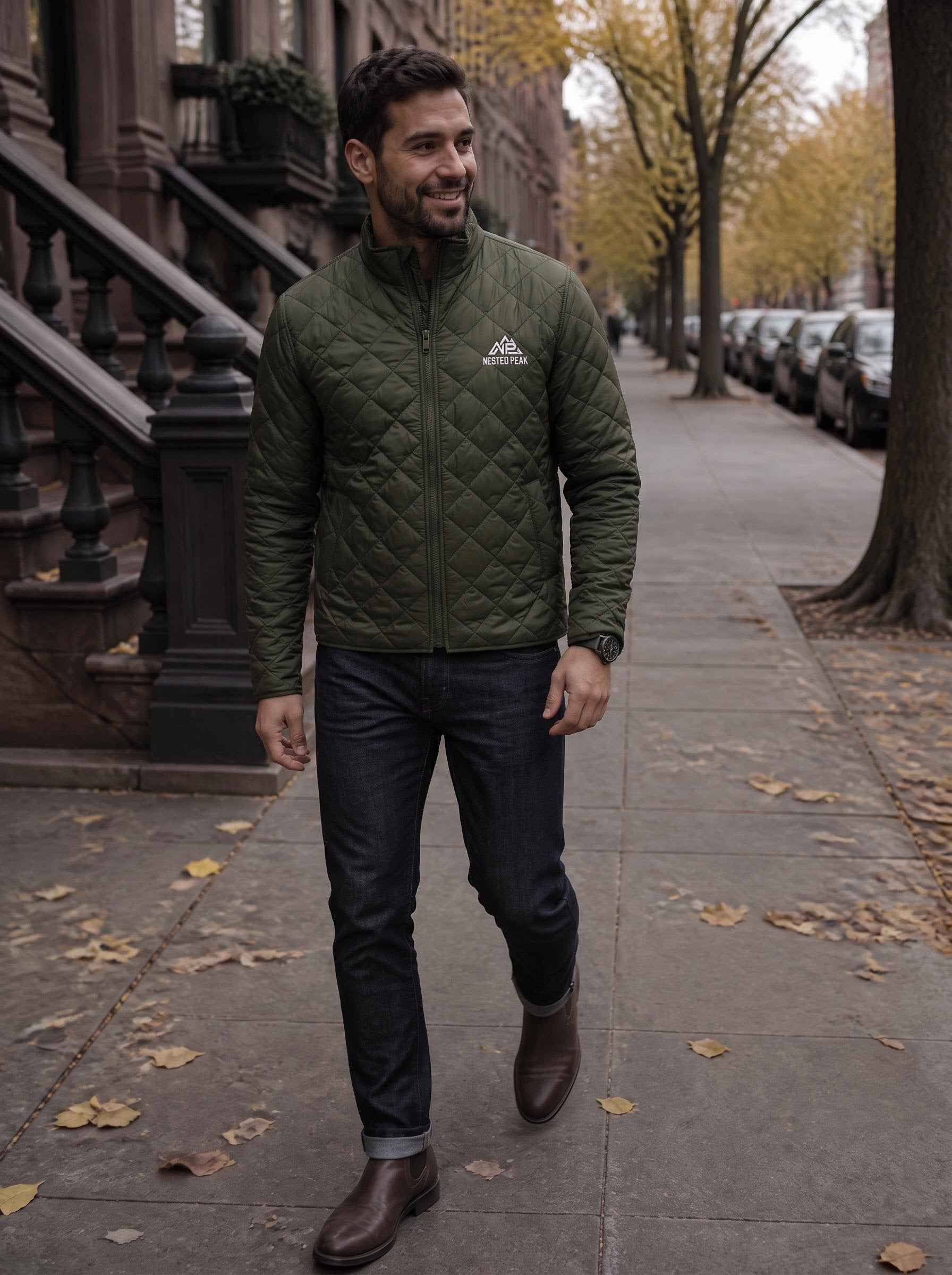 NP 26 Men's Quilted Full Zip Jacket | Townsend Green, Deep Black