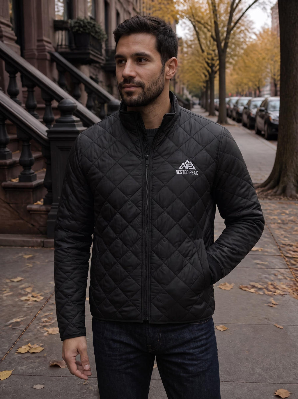 NP 26 Men's Quilted Full Zip Jacket | Townsend Green, Deep Black