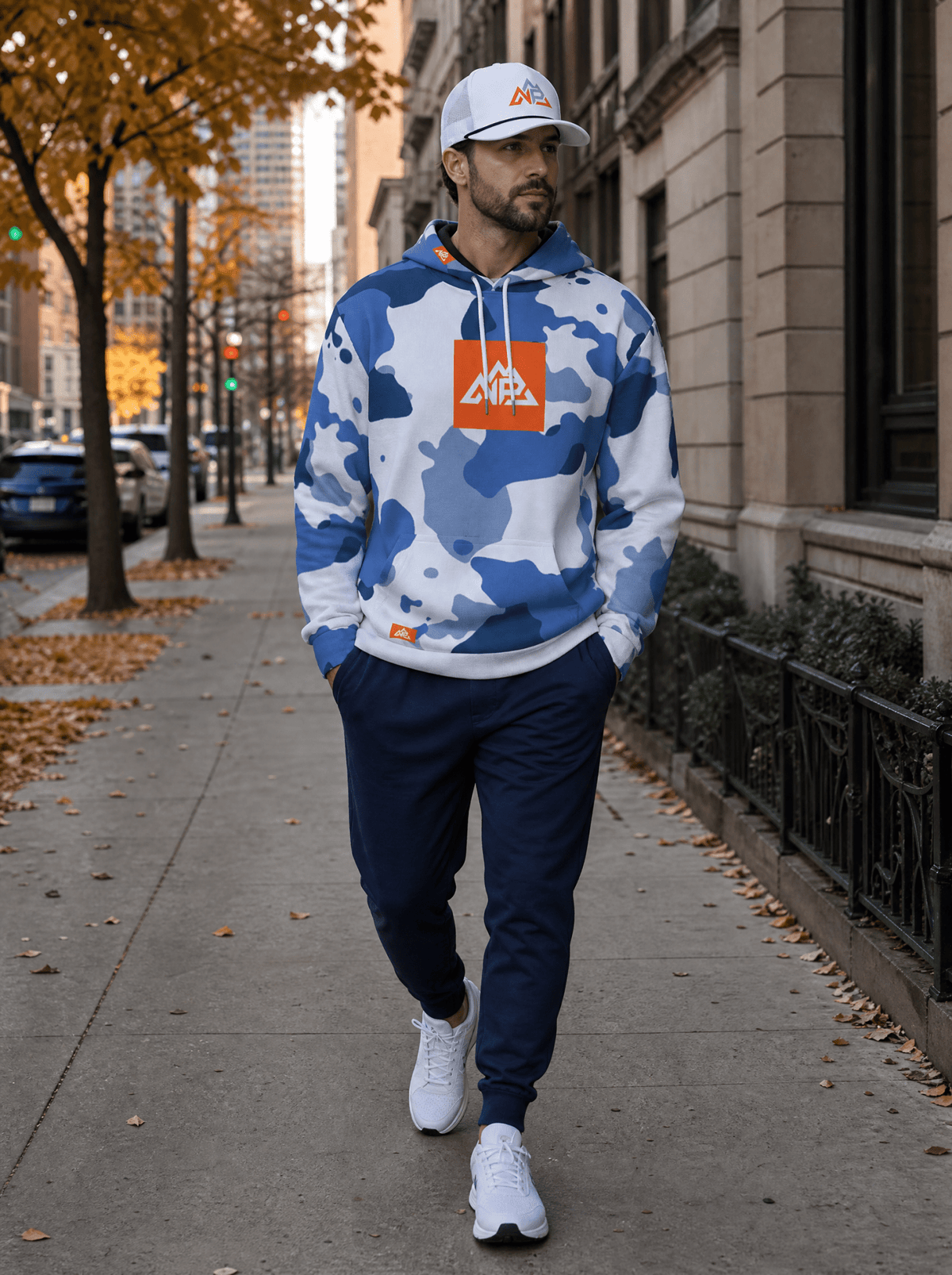 Men's Blue Camo Badge Thicken Pullover Hoodie | Blue Camo - Nested Peak LLC