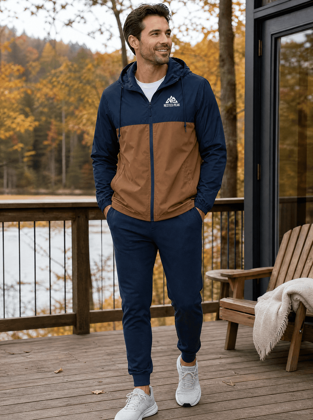 Men's NP Classic Navy Saddle Windbreaker | Classic Navy/ Saddle - Nested Peak LLC