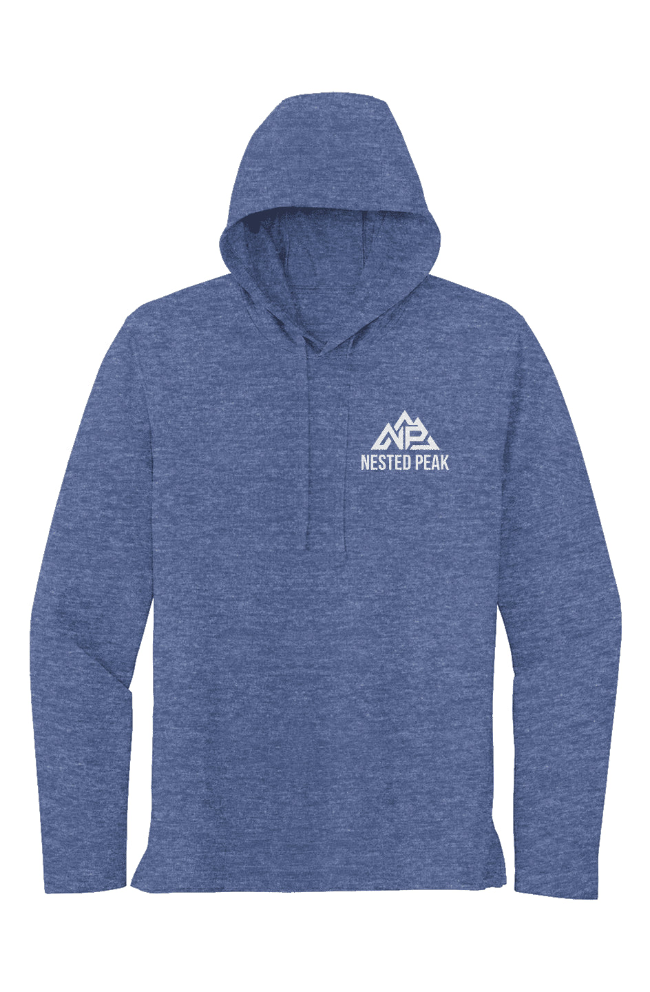 Men's NP Sport-Tek Long Sleeve Hoodie | Dark Grey Heather, Black Triad Solid, True Royal Heather - Nested Peak