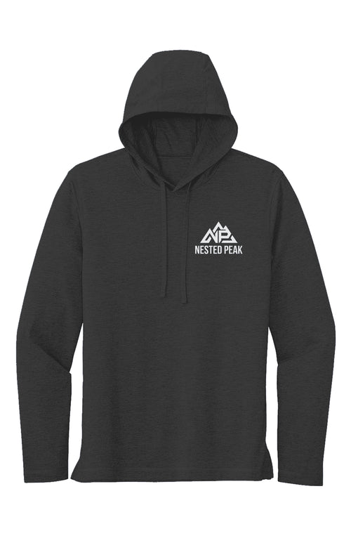 Men's NP Sport-Tek Long Sleeve Hoodie | Dark Grey Heather, Black Triad Solid, True Royal Heather - Nested Peak