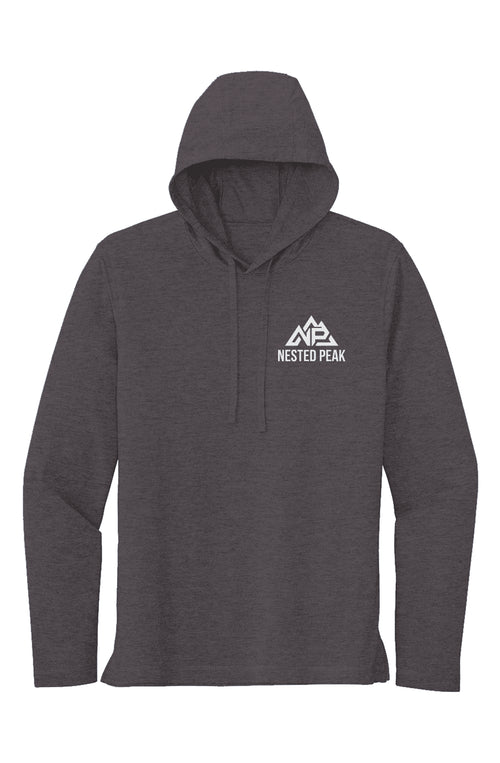 Men's NP Sport-Tek Long Sleeve Hoodie | Dark Grey Heather, Black Triad Solid, True Royal Heather - Nested Peak