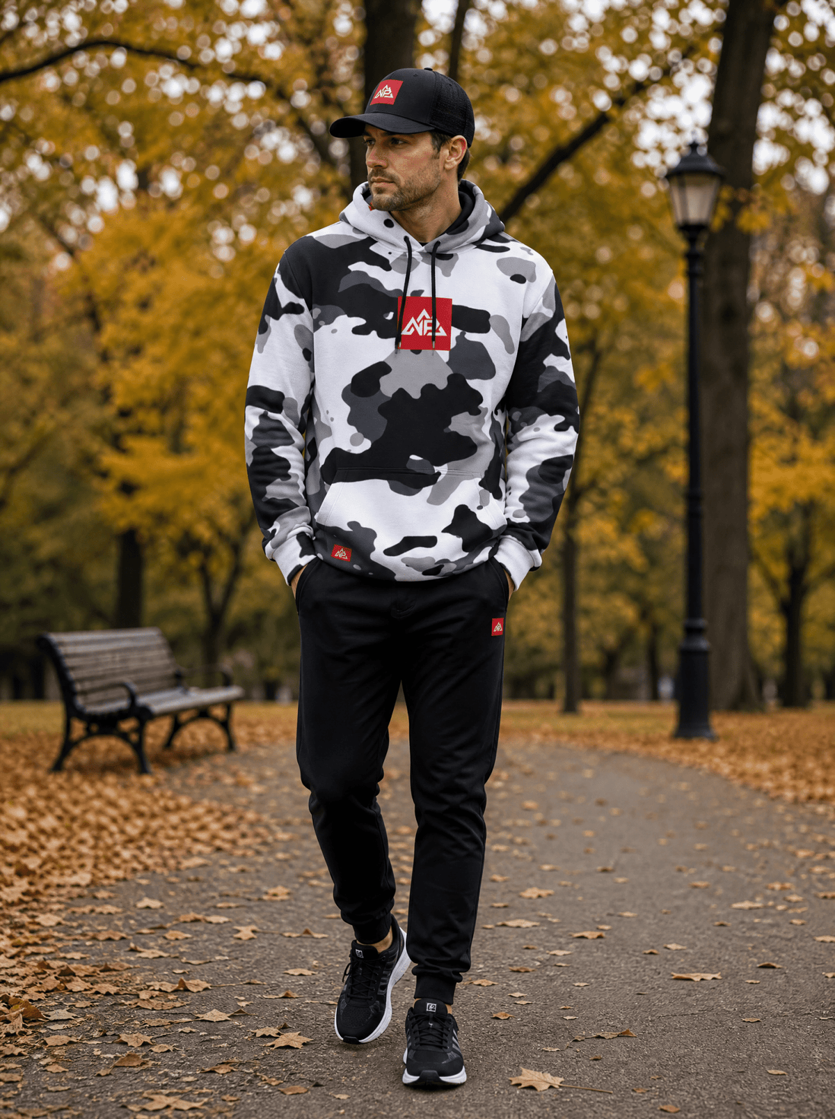 Men's Snow Camo Badge Thicken Pullover Hoodie | Snow Camo - Nested Peak LLC
