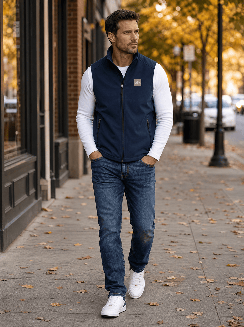 Men's T Badge Soft Shell Vest | Black, Battleship Grey, Dress Blue Navy - Nested Peak LLC
