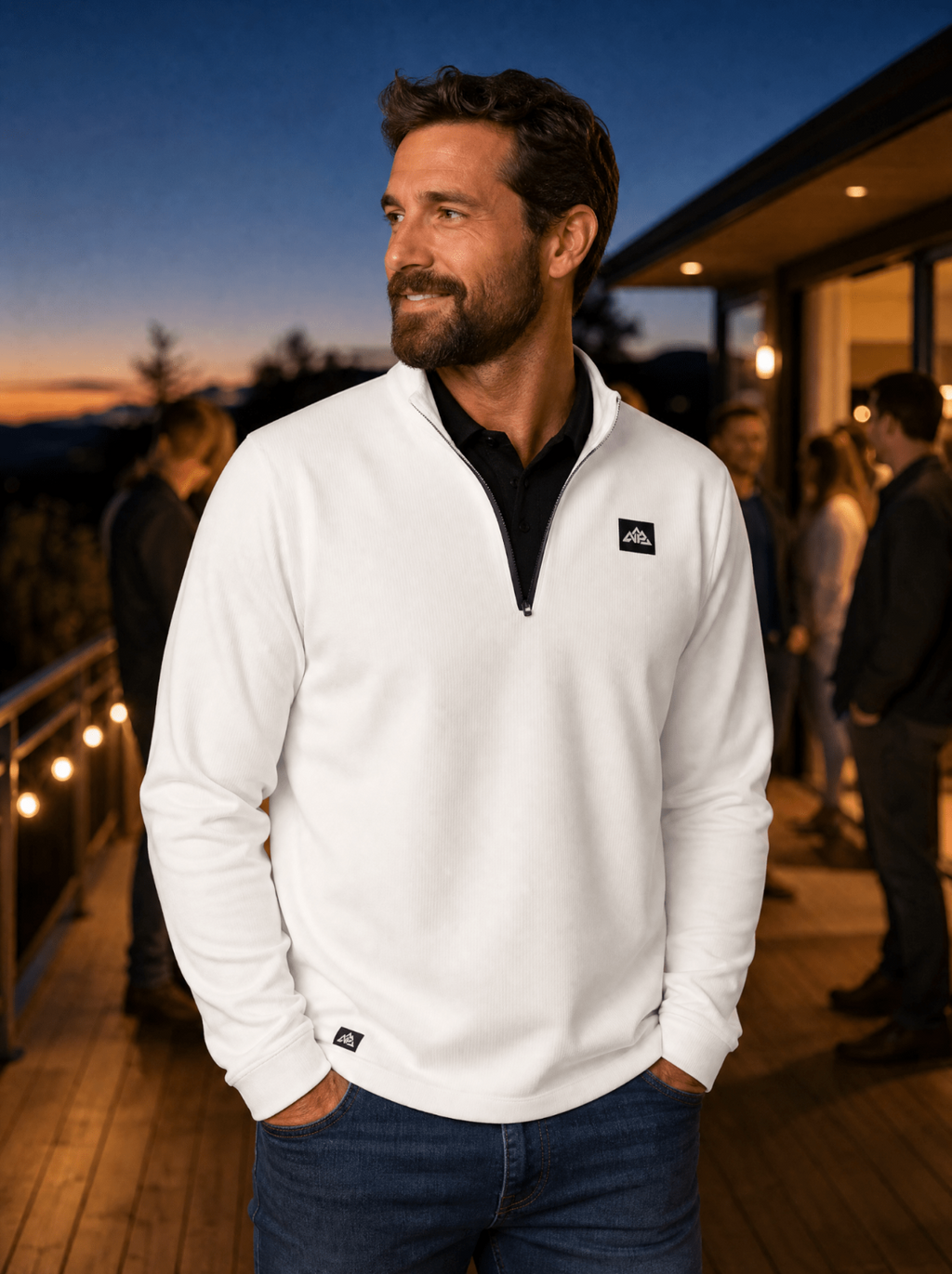 Nested Peak Men's Half Zip Pullover | White - Nested Peak LLC