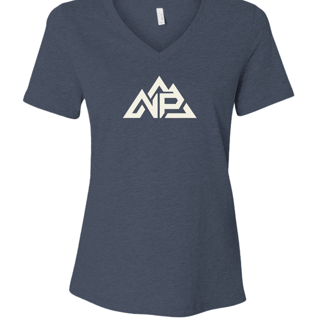 NP 10 Bella + Canvas Women's Relaxed Heather V-Neck Tee | Heather Navy, Heather Mauve - Nested Peak