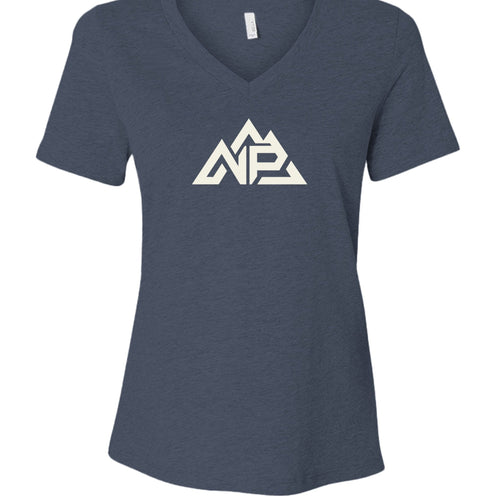 NP 10 Bella + Canvas Women's Relaxed Heather V-Neck Tee | Heather Navy, Heather Mauve - Nested Peak