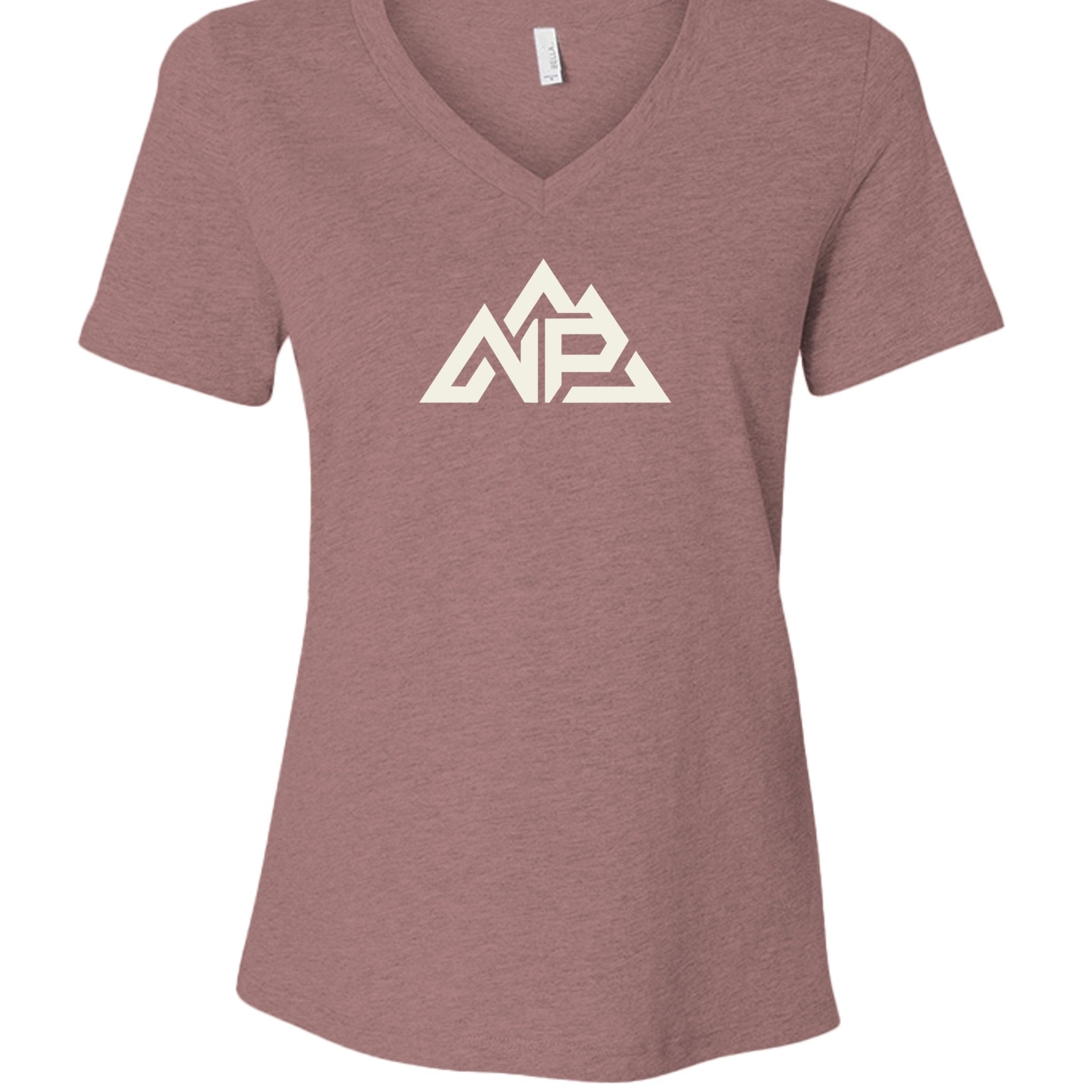 NP 10 Bella + Canvas Women's Relaxed Heather V-Neck Tee | Heather Navy, Heather Mauve - Nested Peak