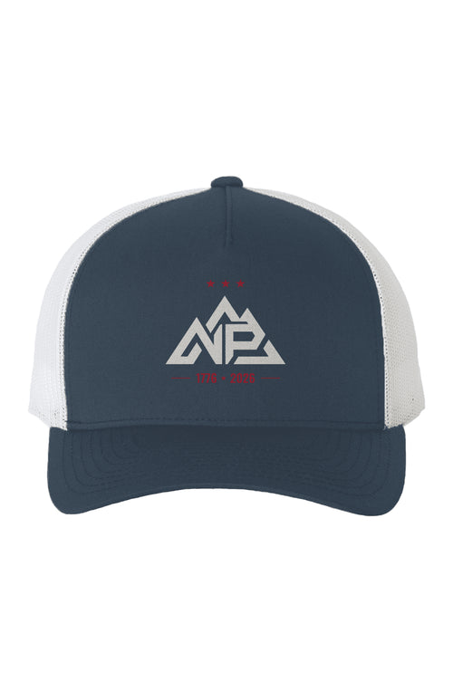 NP 250 Edition Five-Panel Retro Trucker Cap | Navy/White - Nested Peak