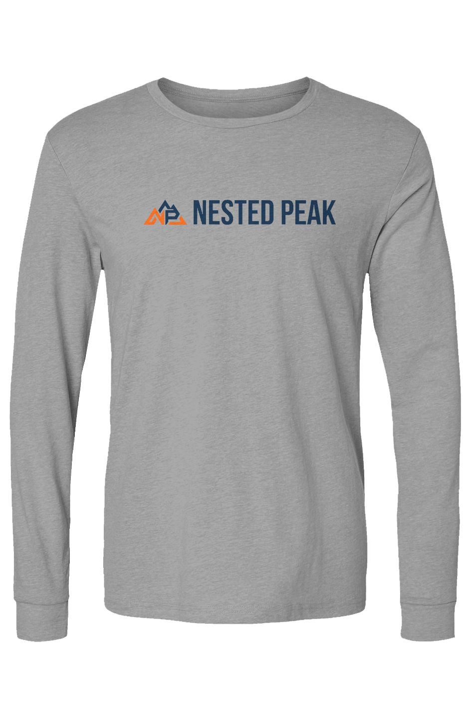 NP 26 Badge CVC Men's Long Sleeve T-Shirt | White, Heather Columbia Blue, Dark Heather Grey - Nested Peak