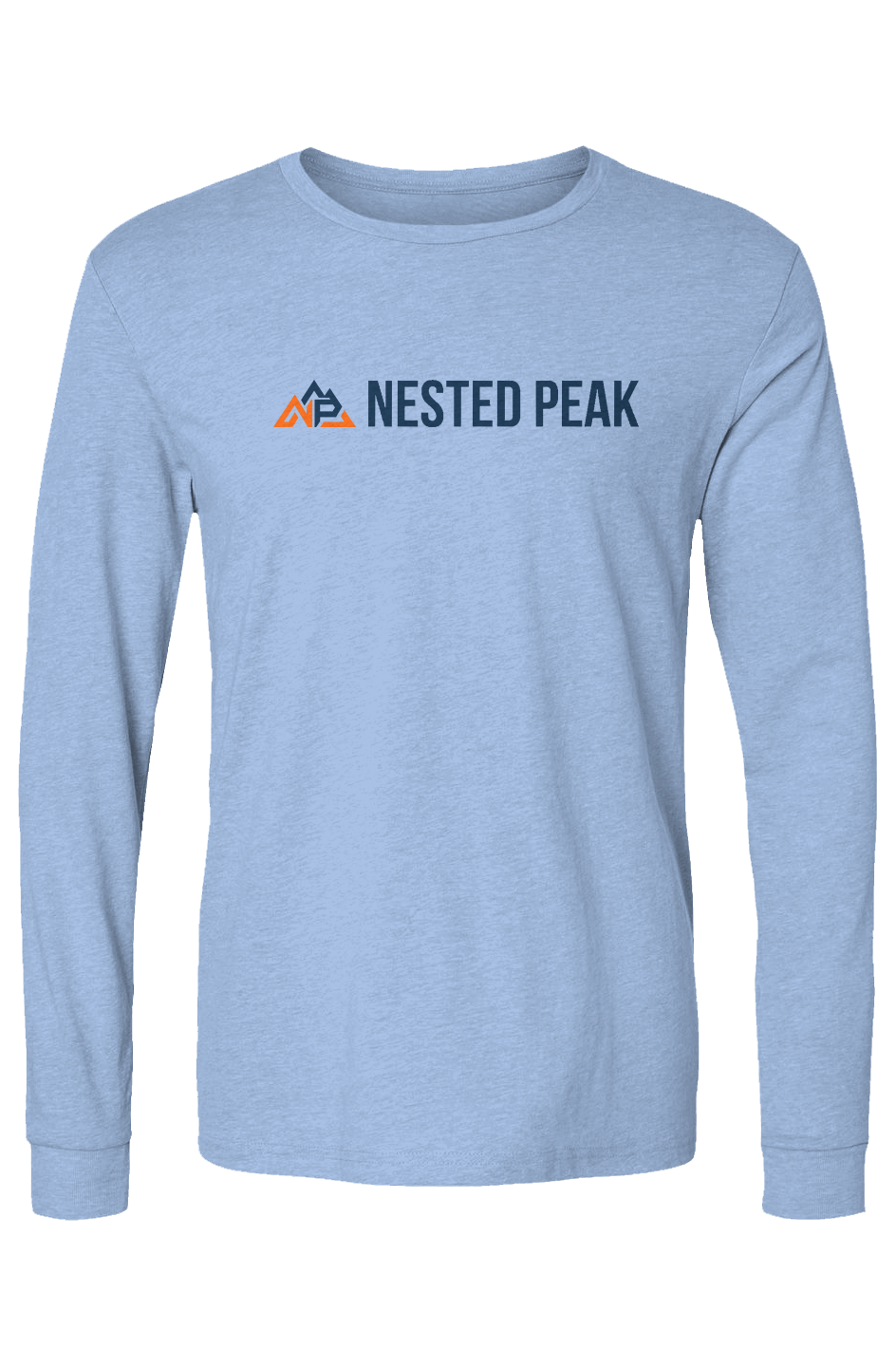 NP 26 Badge CVC Men's Long Sleeve T-Shirt | White, Heather Columbia Blue, Dark Heather Grey - Nested Peak