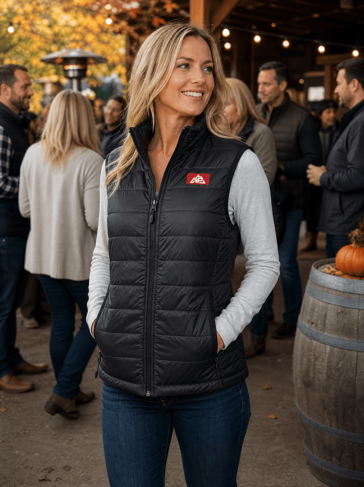 NP 26 Badge Embroidered Women's Puffer Vest | Black - Nested Peak LLC
