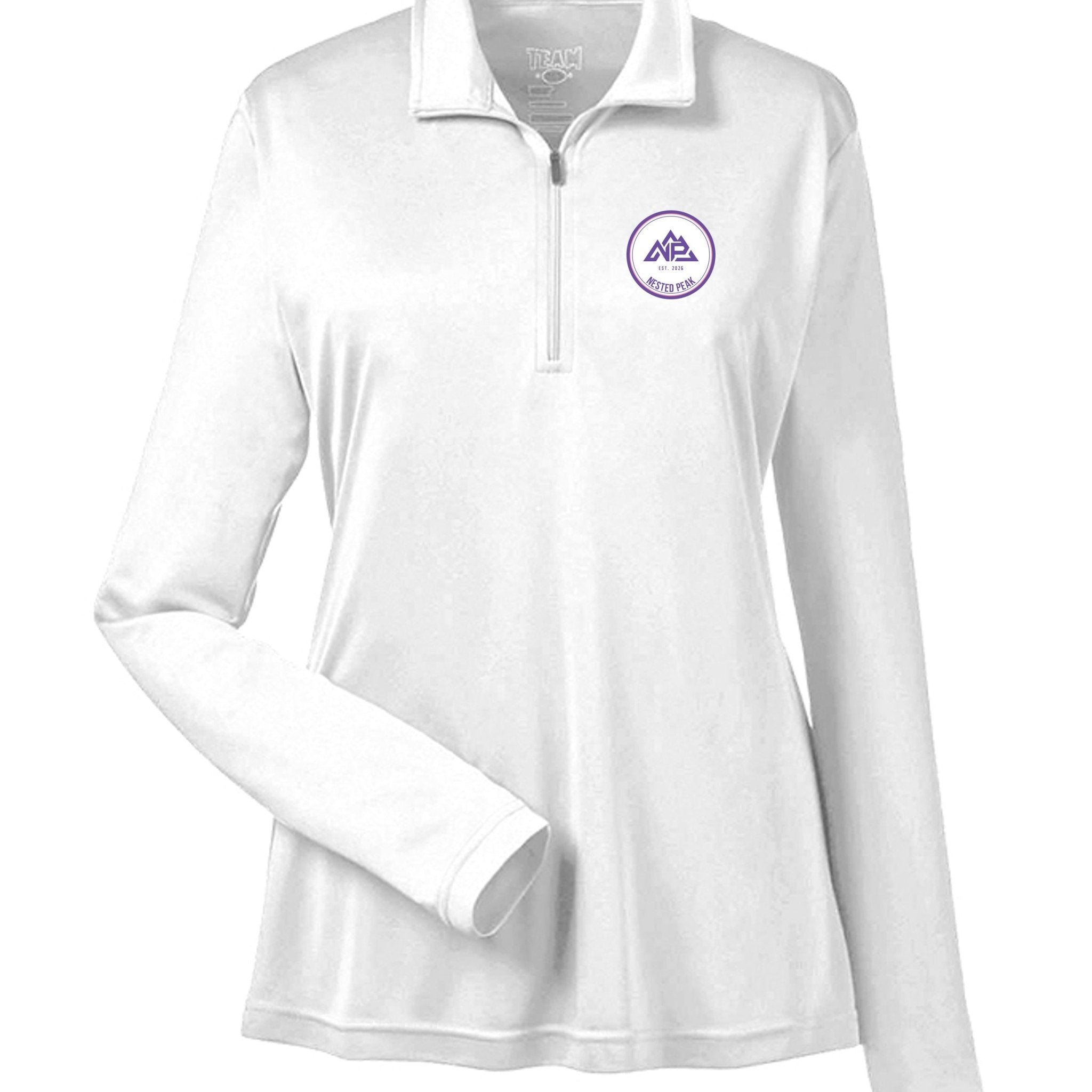 NP 26 Badge Women's Performance Pullover | White, Sport Purple, Sport Light Blue, Sport Graphite, Sport Dark Navy, Black - Nested Peak