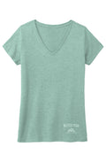 NP 26 Badge Women's Tri V Neck Tee | Heathered Dusty Sage, Heathered Dusty Peach, Maroon Frost - Nested Peak