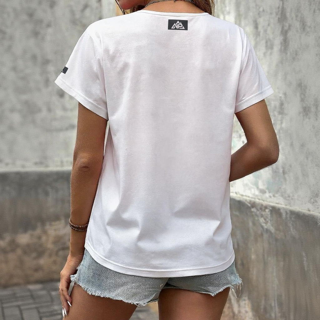NP 26 Badge Women's V-Neck T-Shirt | White - Nested Peak LLC