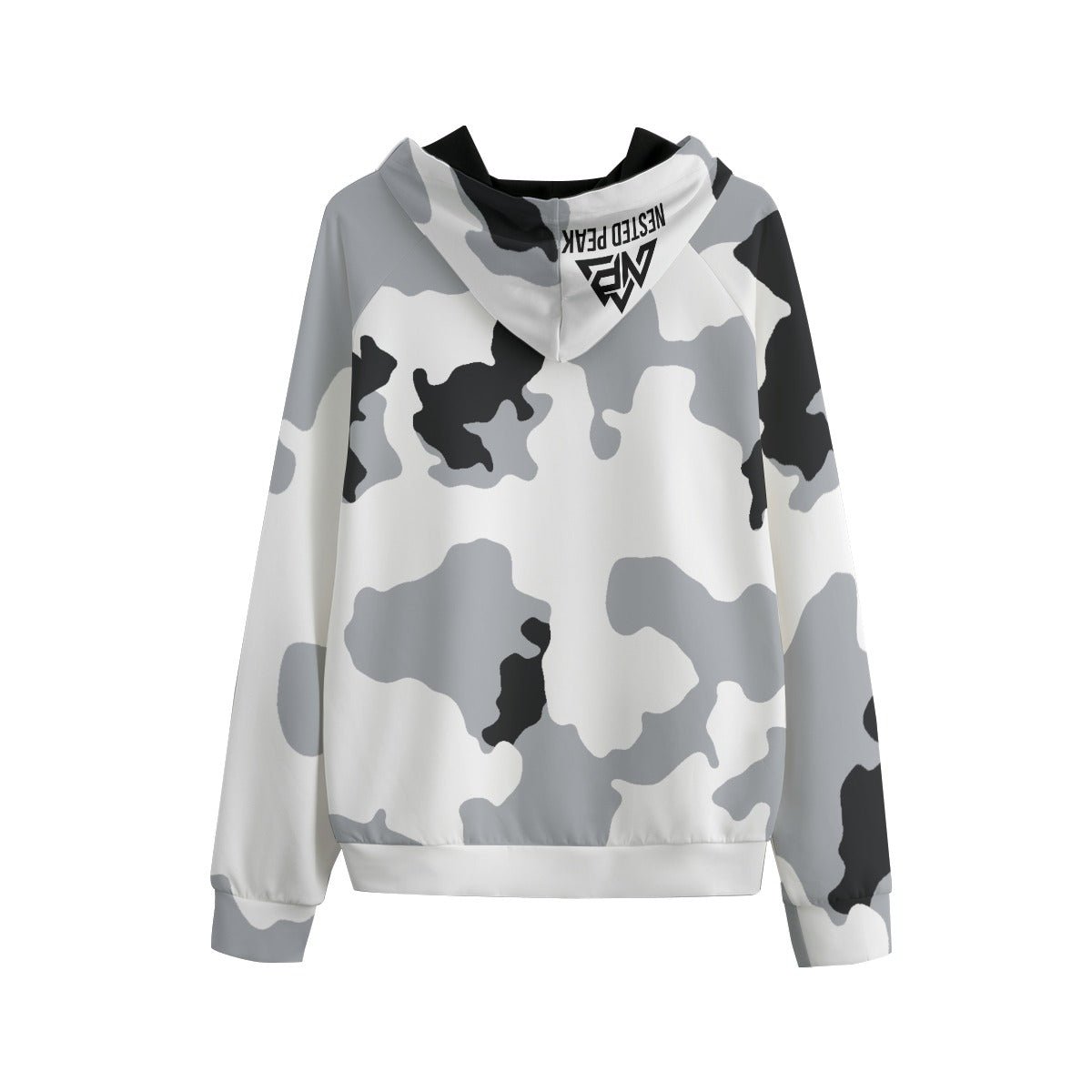 NP 26 Black Camo Men's Raglan Pullover Hoodie | Interlock | White - Nested Peak