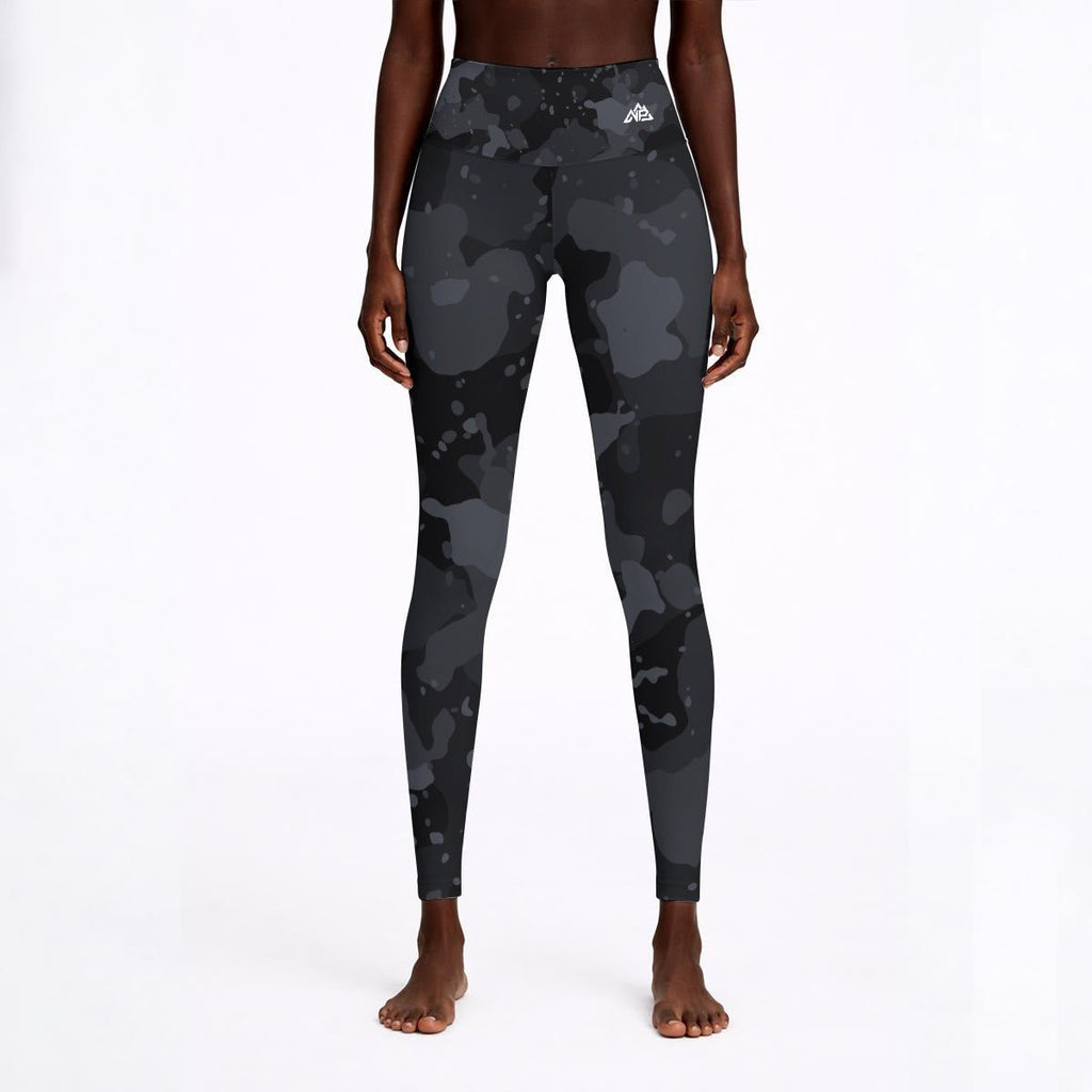 NP 26 Black Camo Women's High Waisted Athletic Leggings | Black Camo - Nested Peak LLC