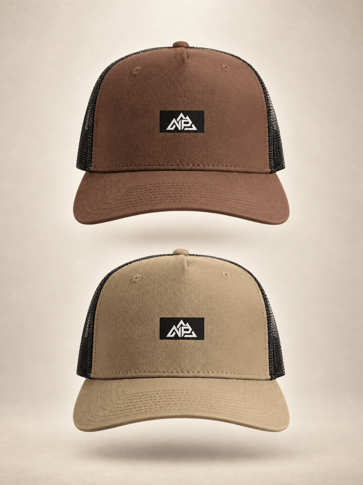 NP 26 Black Mesh Contrast Trucker | Walnut / Black, Khaki / Black - Nested Peak LLC