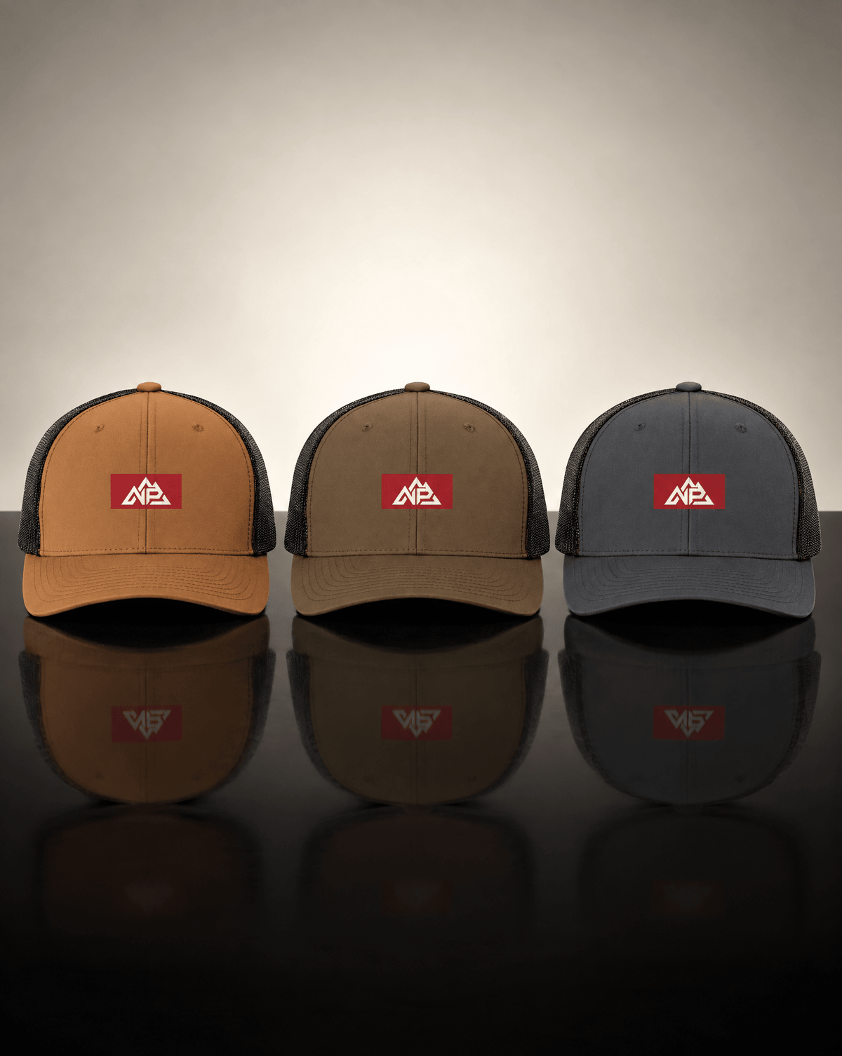 NP 26 Black Mesh Retro Trucker Cap | Caramel/ Black, Coyote Brown/ Black, Charcoal/ Black - Nested Peak LLC