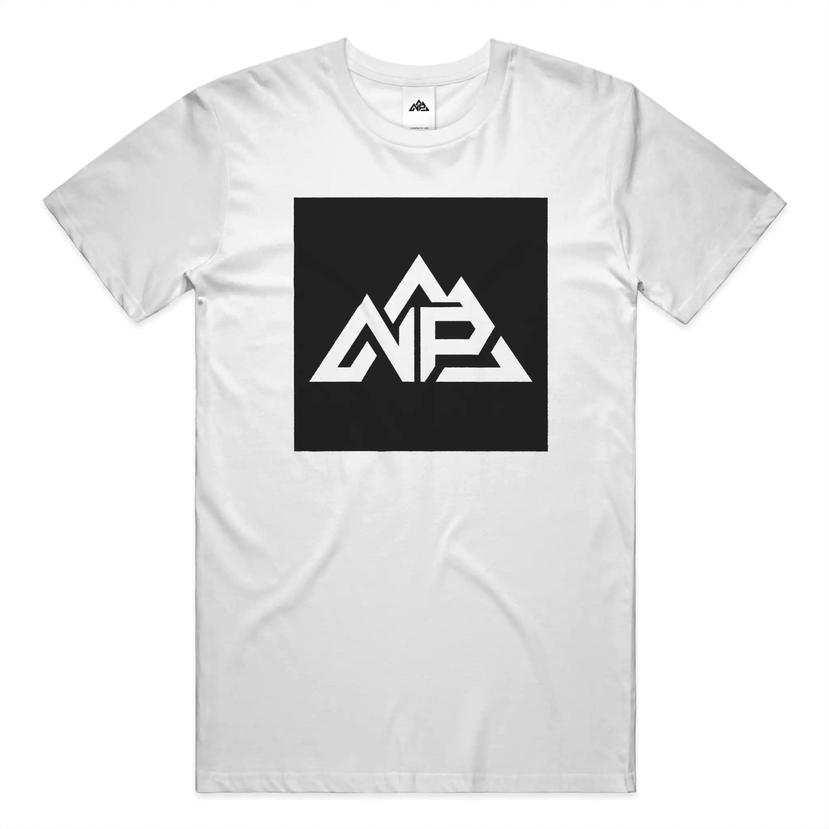 NP 26 Block Men's Dry Blend Short Sleeve T-Shirt | Sandstone, White, Light Blue - Nested Peak LLC