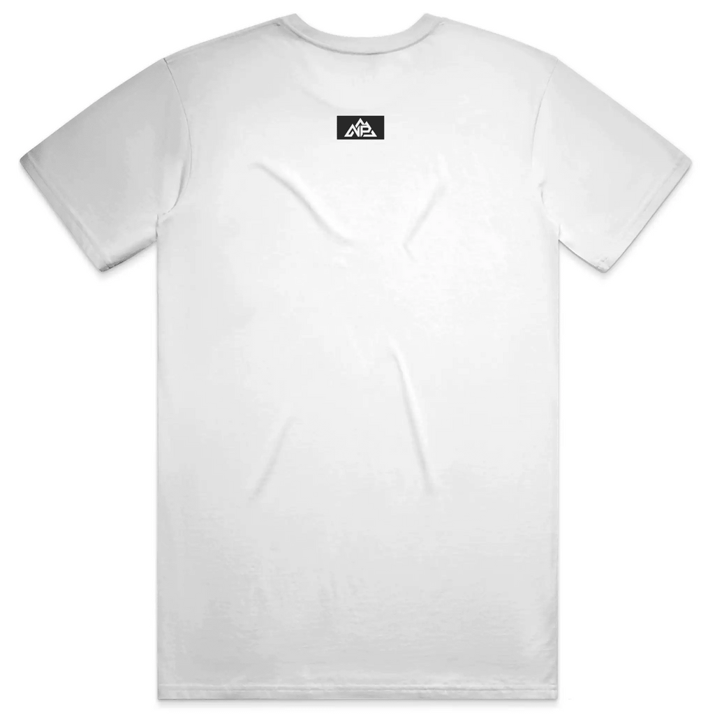 NP 26 Block Men's Dry Blend Short Sleeve T-Shirt | Sandstone, White, Light Blue - Nested Peak LLC