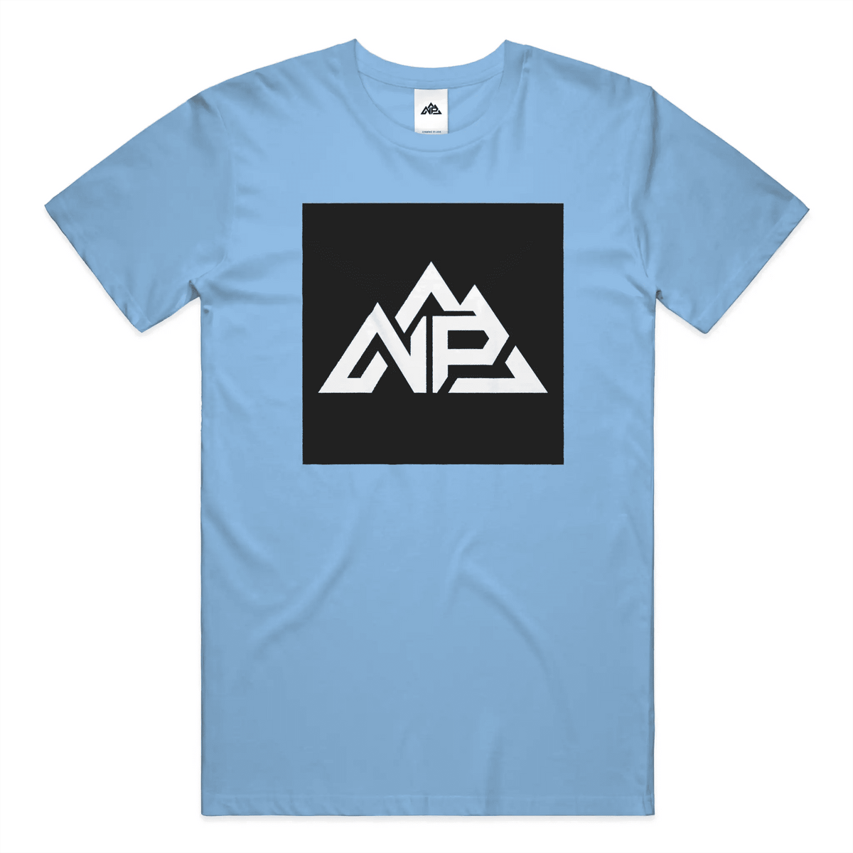 NP 26 Block Men's Dry Blend Short Sleeve T-Shirt | Sandstone, White, Light Blue - Nested Peak LLC