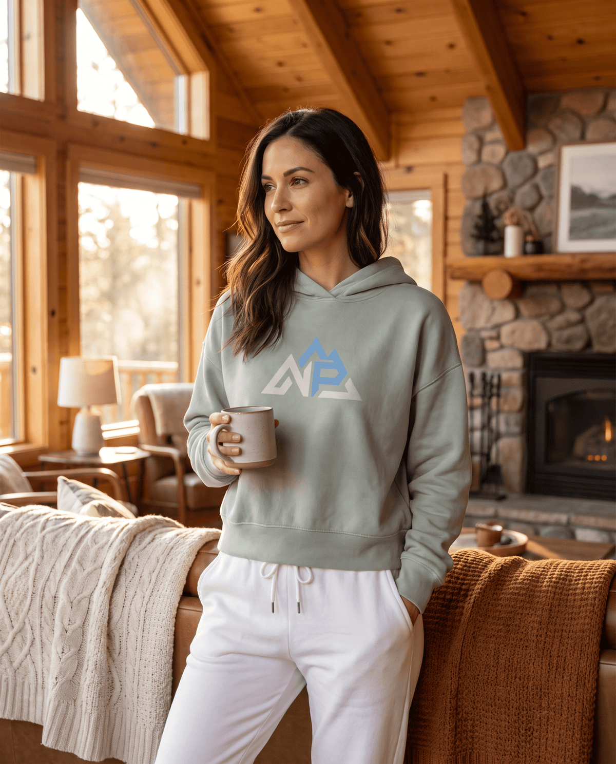 NP 26 CB Women's Hip Height Hoodie | Black, Sage - Nested Peak LLC