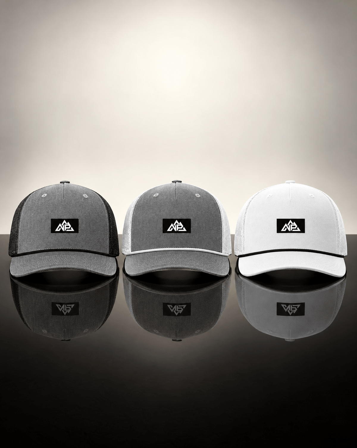 NP 26 Classic Five Panel Trucker with Rope Cap | Heather Grey/Black, Heather Grey/White, White/Black - Nested Peak LLC