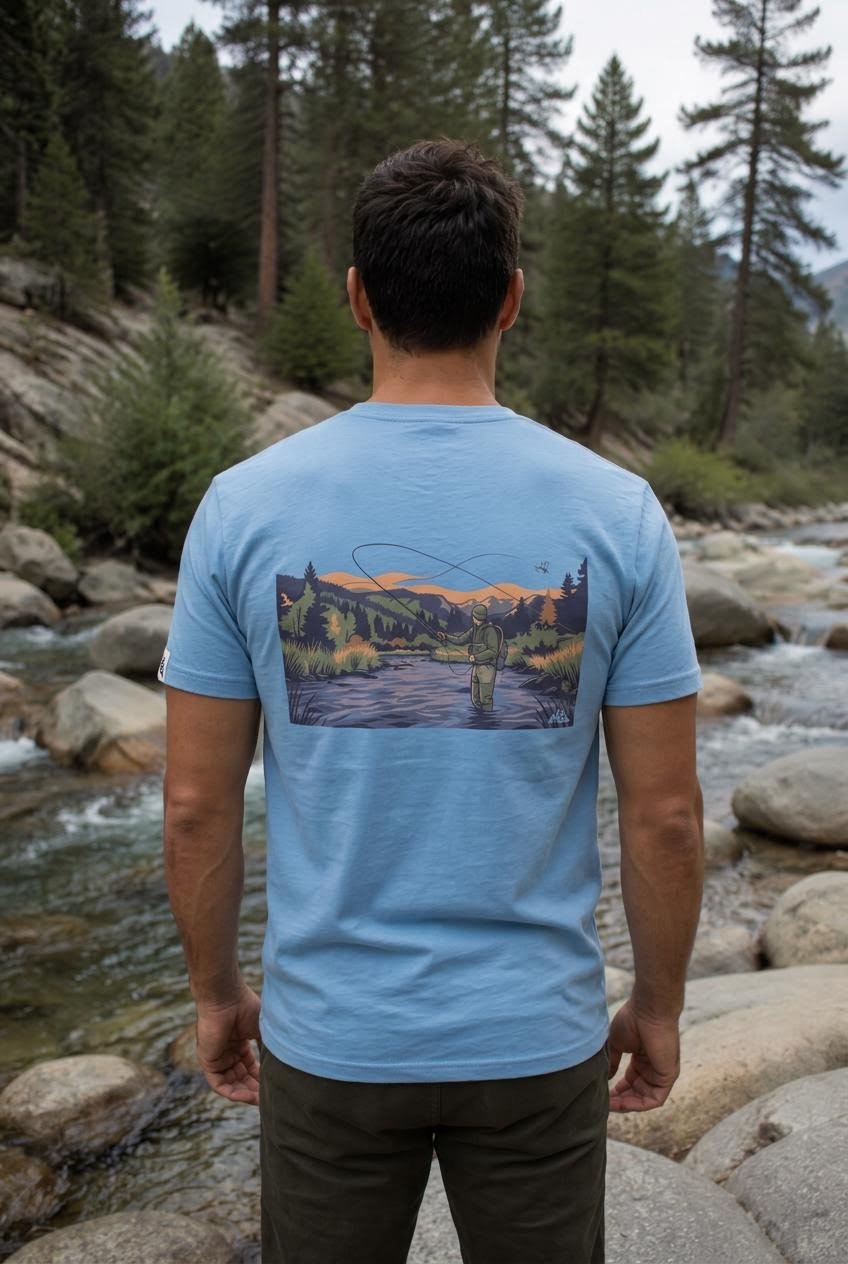 NP 26 Fish DryBlend 174 Men's T Shirt | Sand, Carolina Blue, Gravel - Nested Peak