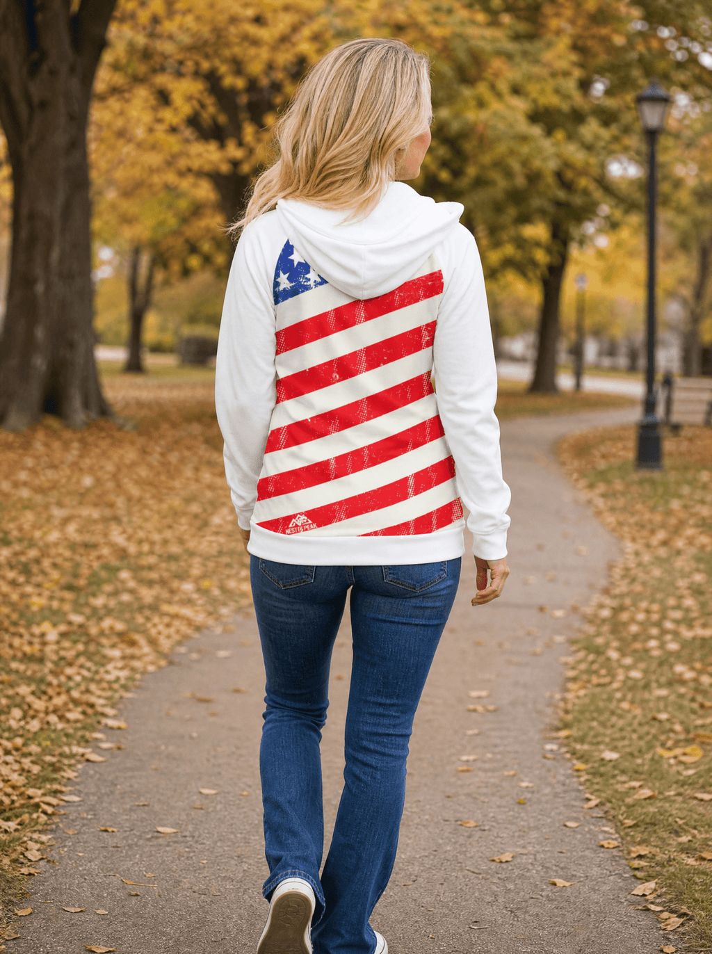 NP 26 Flag Women's Hoodie With Double Hood | White - Nested Peak LLC