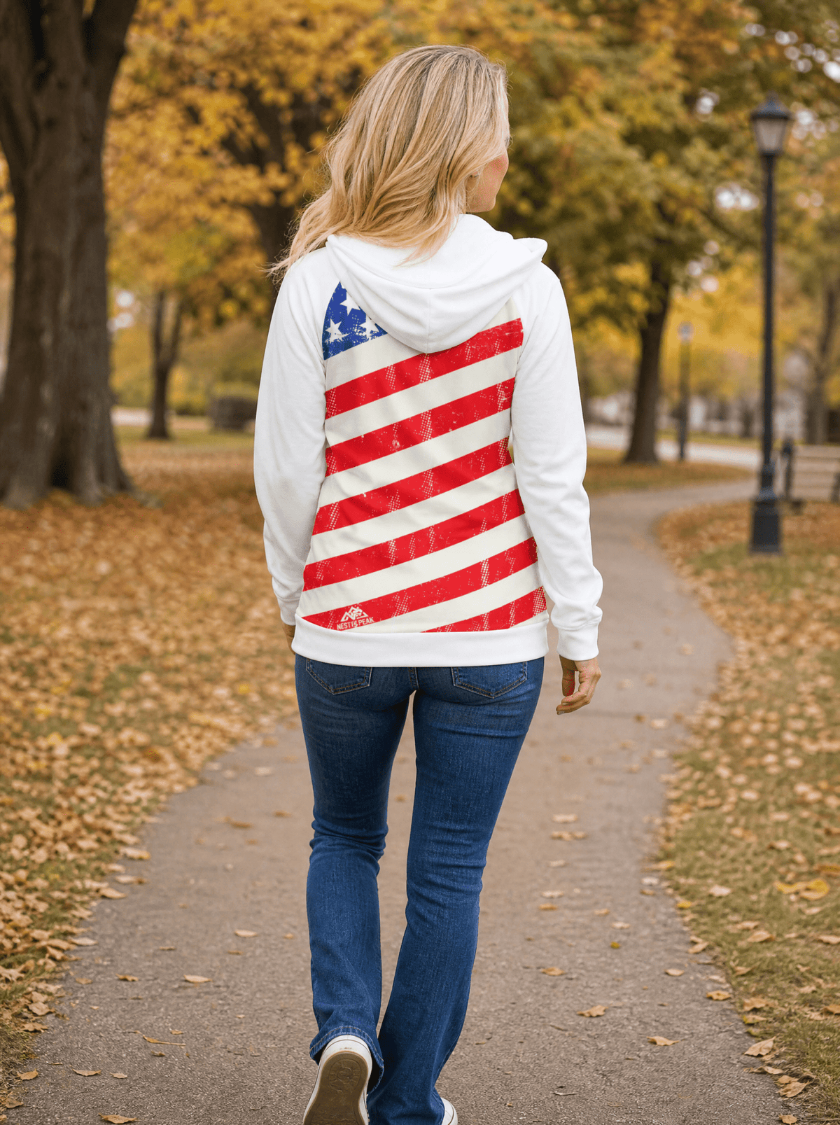 NP 26 Flag Women's Hoodie With Double Hood | White - Nested Peak LLC