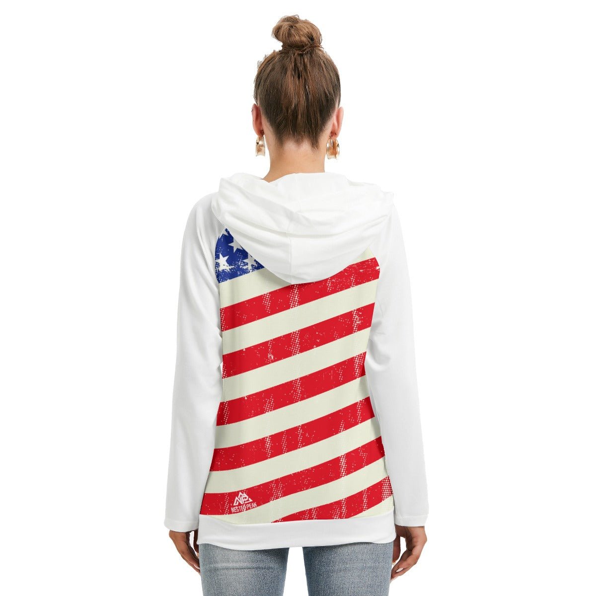 NP 26 Flag Women's Hoodie With Double Hood | White - Nested Peak
