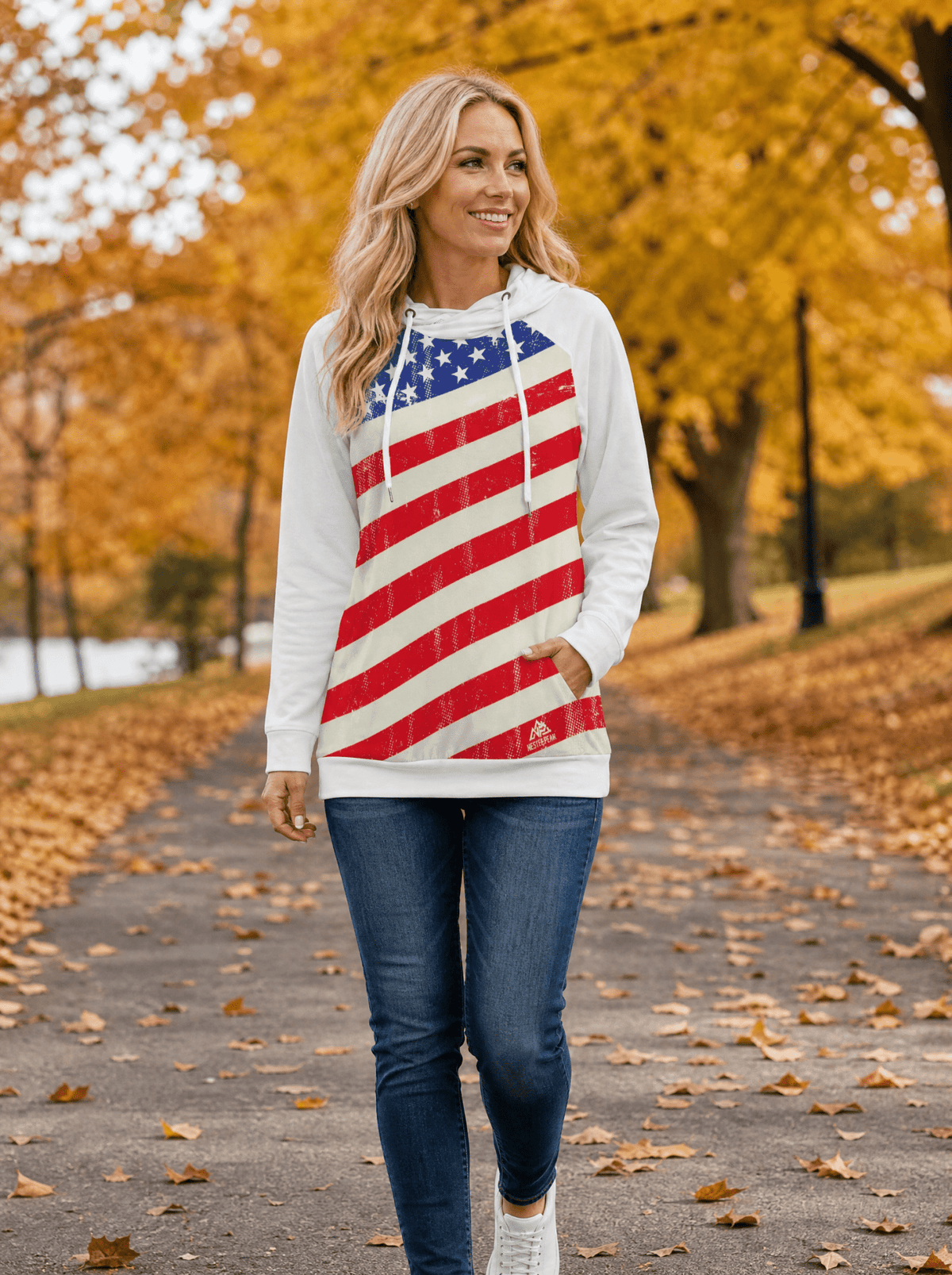 NP 26 Flag Women's Hoodie With Double Hood | White - Nested Peak LLC