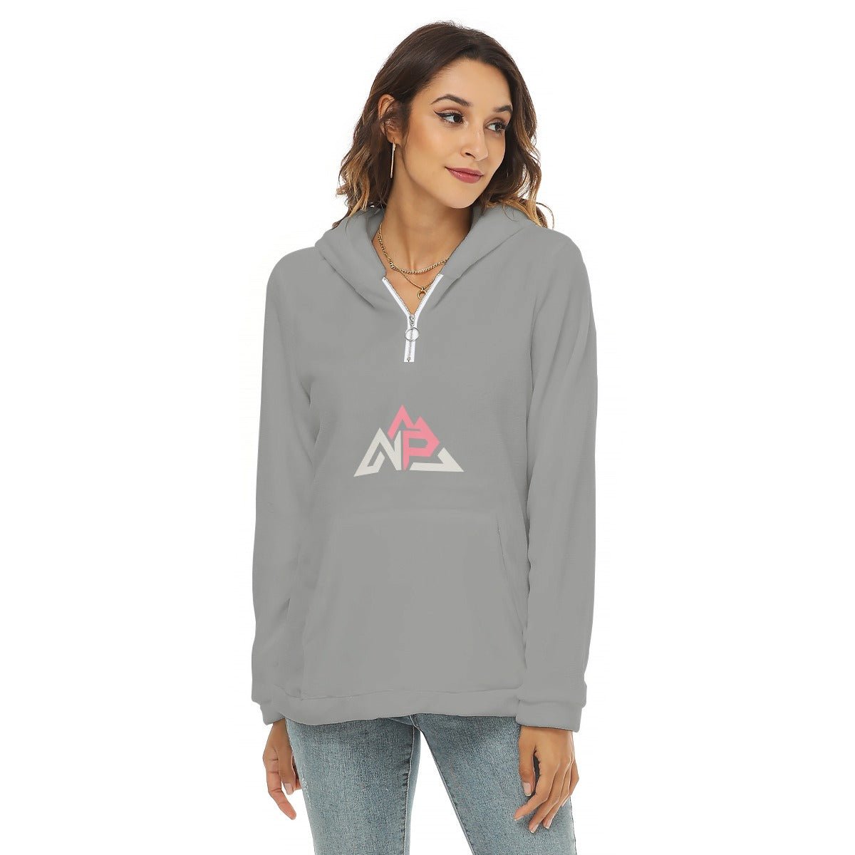 NP 26 GP Women's Borg Fleece Hoodie With Half Zip | Gray - Nested Peak