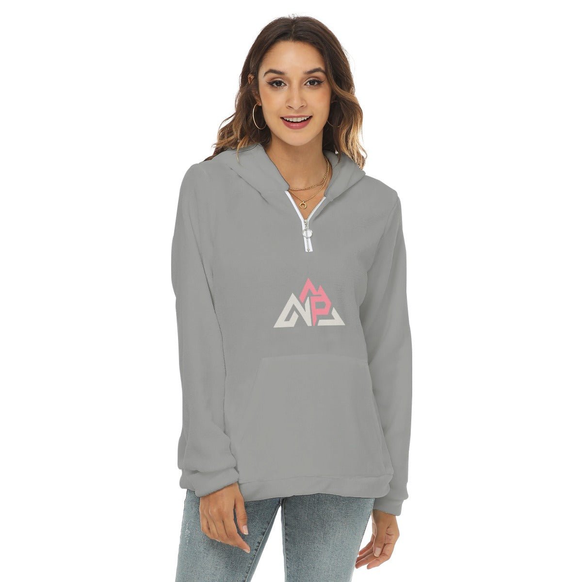 NP 26 GP Women's Borg Fleece Hoodie With Half Zip | Gray - Nested Peak
