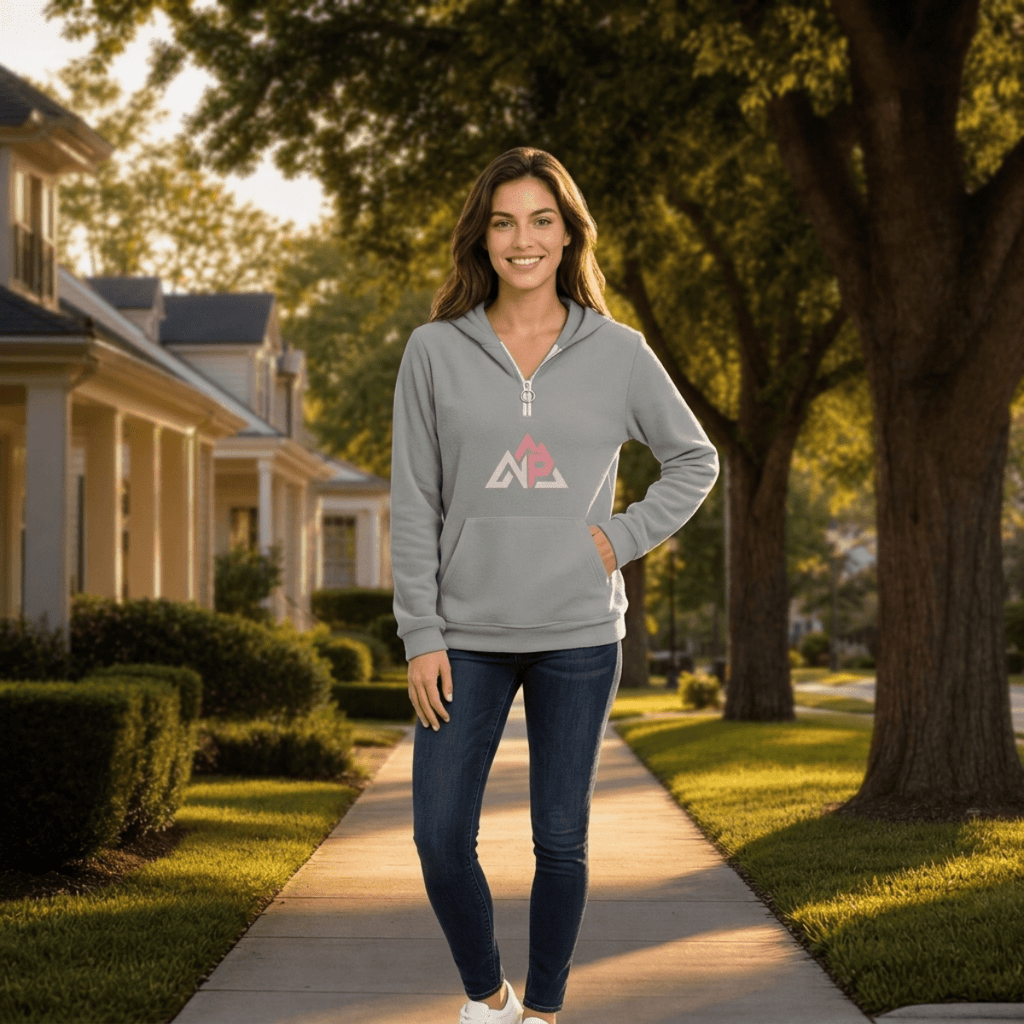 NP 26 GP Women's Borg Fleece Hoodie With Half Zip | Gray - Nested Peak