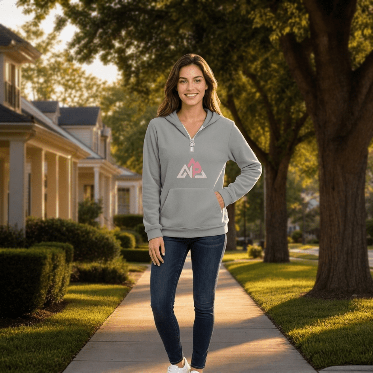 NP 26 GP Women's Borg Fleece Hoodie With Half Zip | Gray - Nested Peak